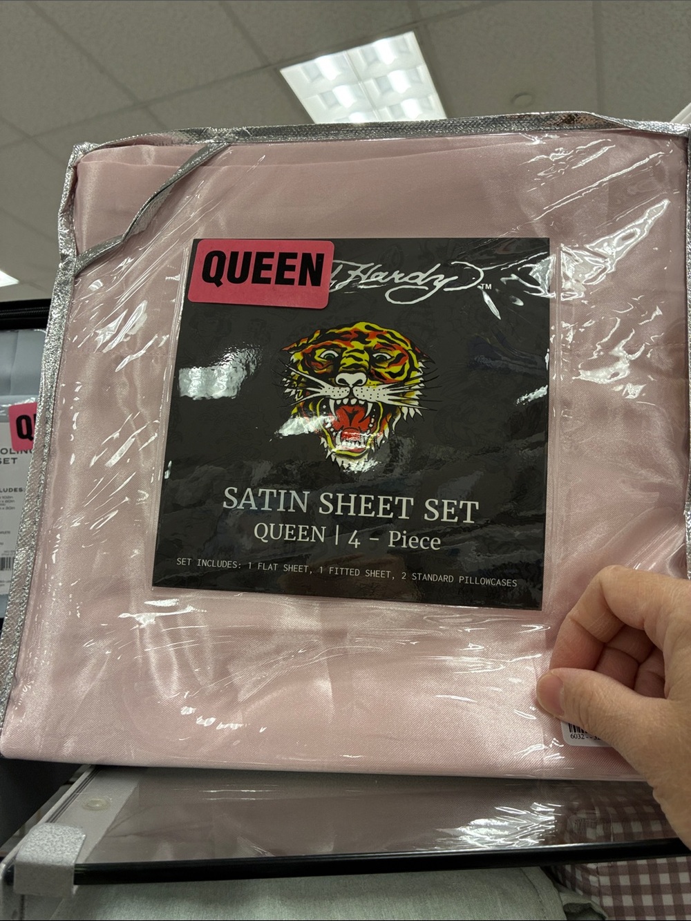 Ed Hardy Queen Satin Sheet Set - Light Pink